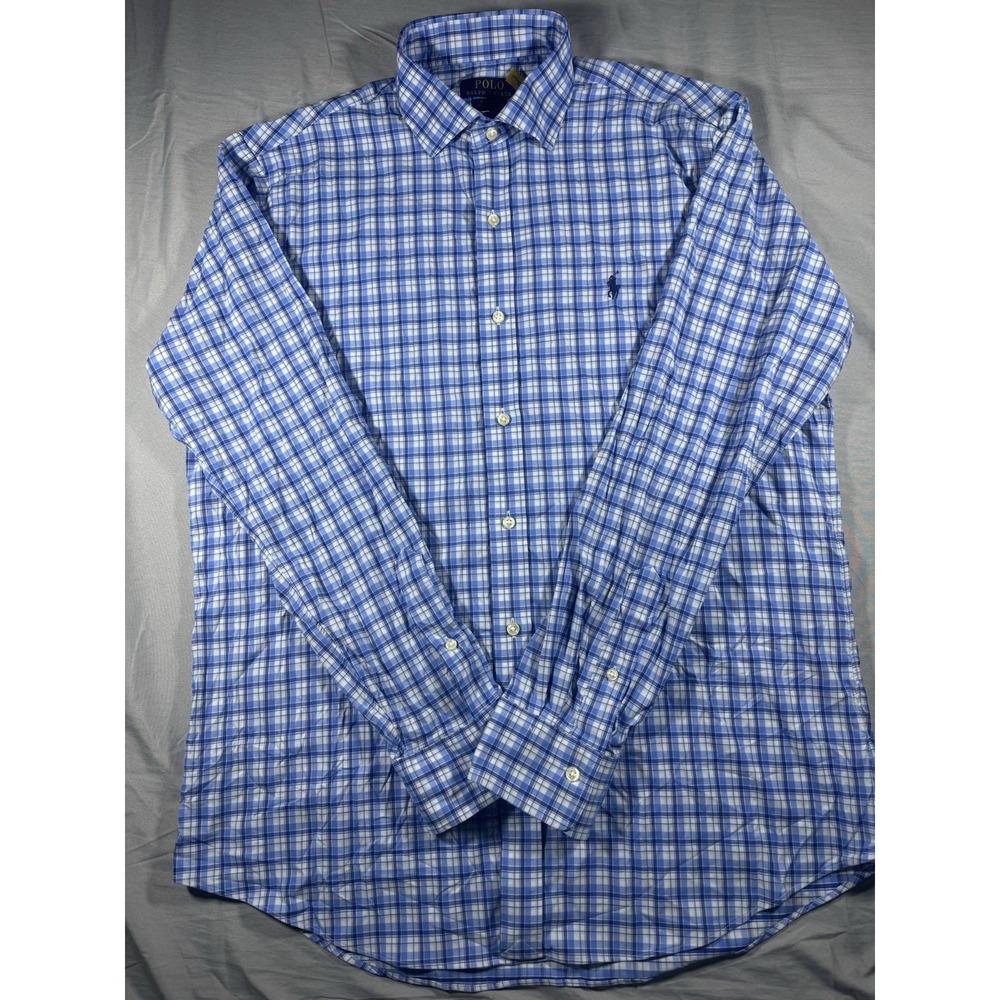 Polo Ralph Lauren Men's Blue Plaid Long Sleeve Button Up Shirt Size Large